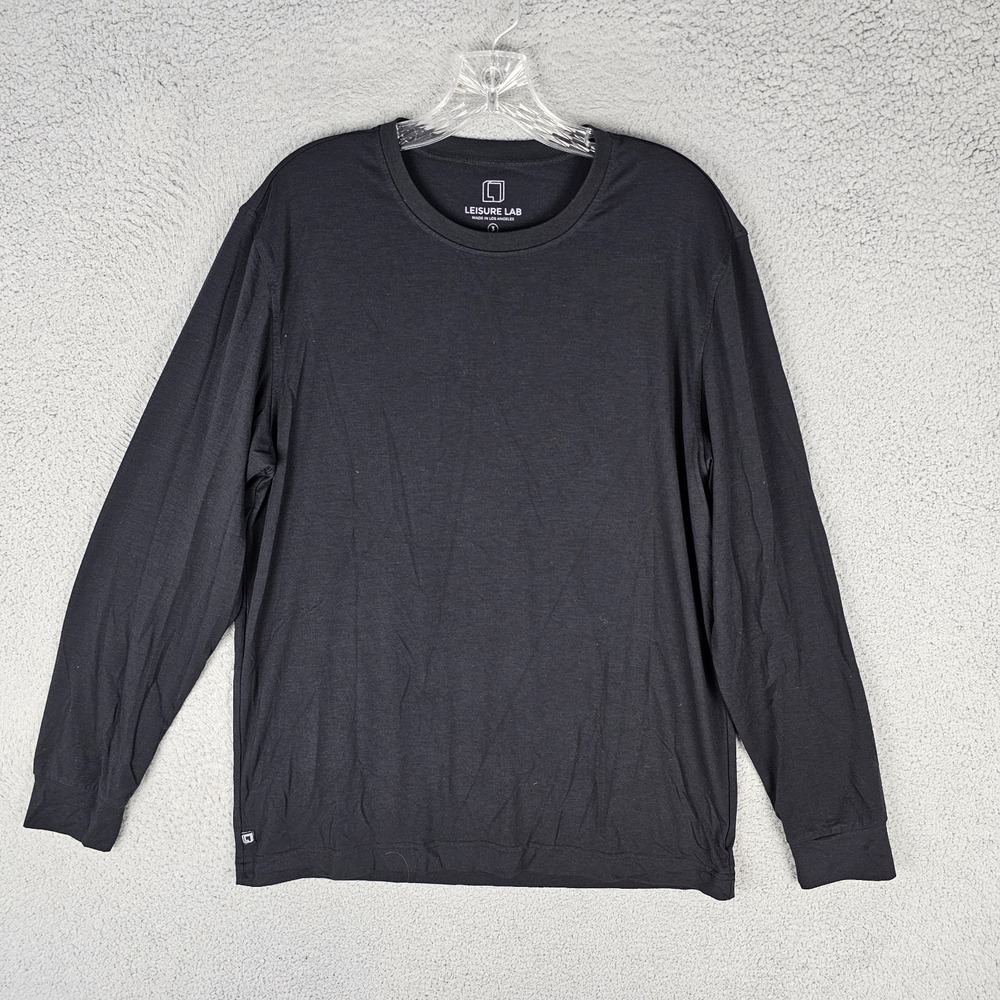 Leisure Lab Pullover T-Shirt Mens 3 Black Stretch Comfort Long Sleeve Round Neck